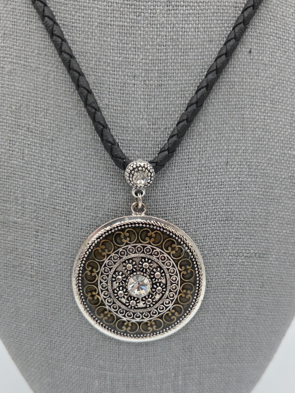 5 for $25! Lia Sophia Round Filigree Pendant Necklace in Black and Silver Tone